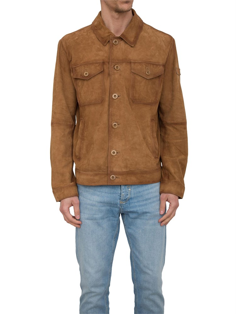 Giubbino pelle scamosciata marrone Peuterey modello camicia