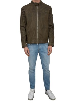 Giubbino pelle verde Peuterey modello biker in UOMO