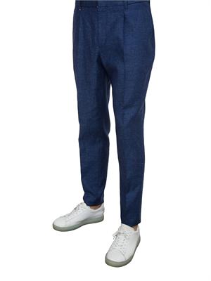 Pantaloni formali Boss in tessuto elasticizzato con micromotivo blu in UOMO
