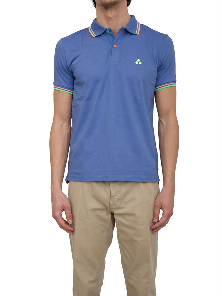 Polo Peuterey azzurro in piqué di cotone stretch con dettagli fluo