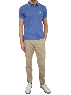 Polo Peuterey azzurro in piqué di cotone stretch con dettagli fluo in UOMO