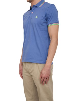 Polo Peuterey azzurro in piqué di cotone stretch con dettagli fluo in UOMO