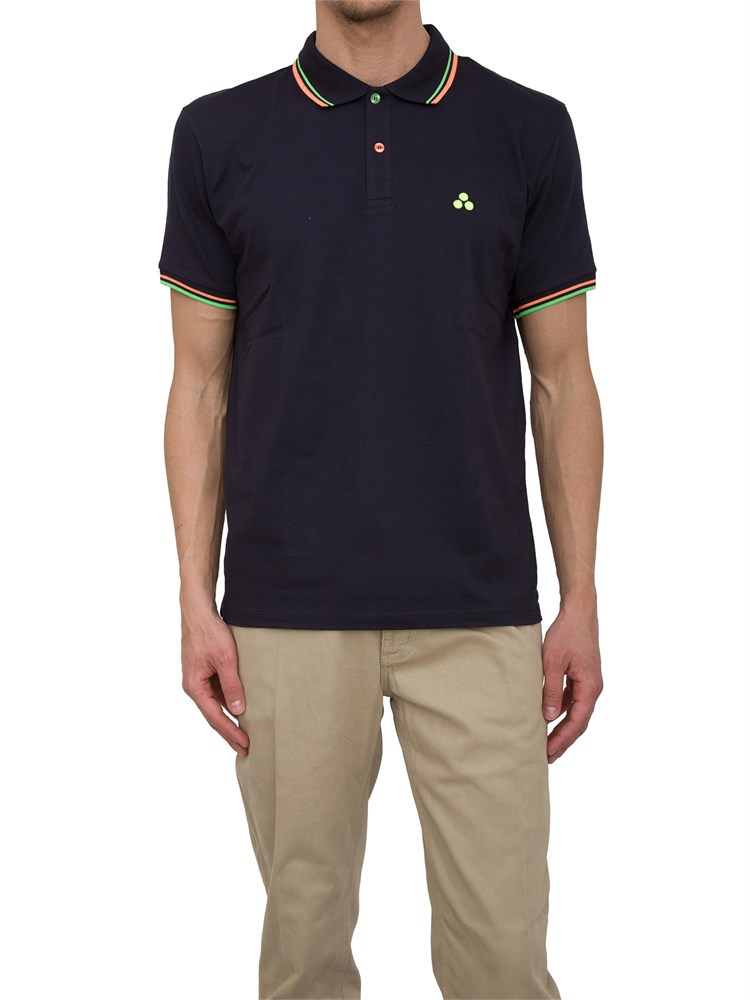 Polo Peuterey blu in piqué di cotone stretch con dettagli fluo