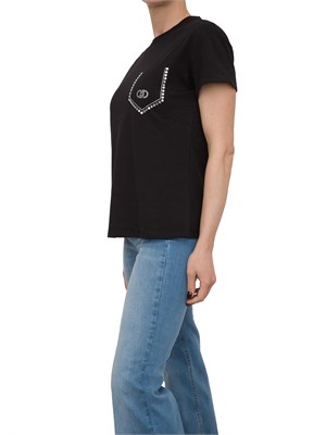 T-shirt nera Liu Jo applicazioni strass a taschina in DONNA