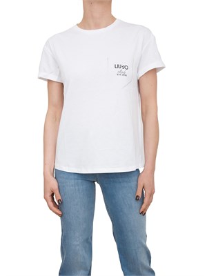 T-shirt bianca Liu Jo con applicazioni strass a taschina in DONNA