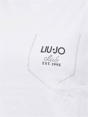 T-shirt bianca Liu Jo con applicazioni strass a taschina in DONNA