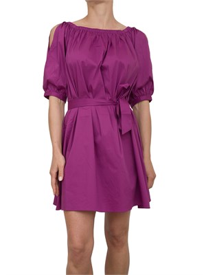 Abito corto Liu Jo in cotone viola con arricciature e spacco sulle spalle in DONNA