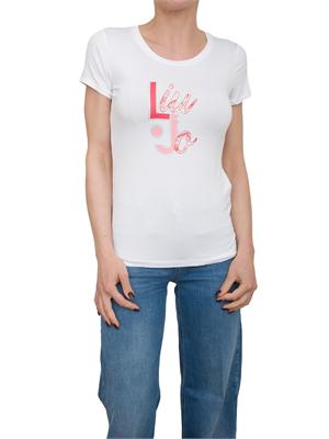 T-shirt bianca Liu Jo con stampa logo e strass in DONNA