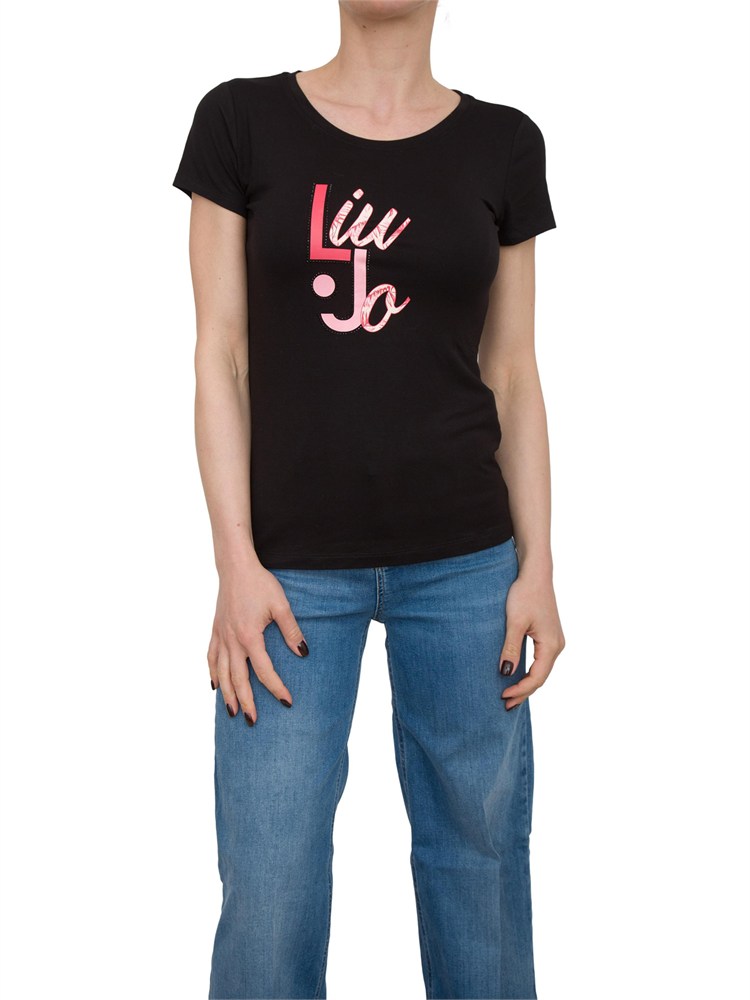 T-shirt nera Liu Jo con logo e strass