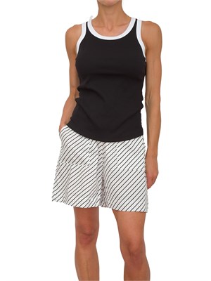 Top a costine Liu Jo donna in jersey di cotone nero con bordi a contrasto in DONNA