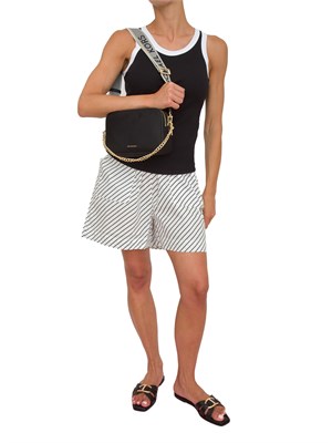 Top a costine Liu Jo donna in jersey di cotone nero con bordi a contrasto in DONNA