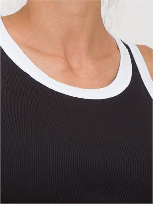 Top a costine Liu Jo donna in jersey di cotone nero con bordi a contrasto in DONNA