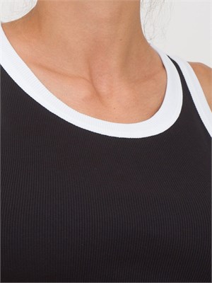 Top a costine Liu Jo donna in jersey di cotone nero con bordi a contrasto in DONNA