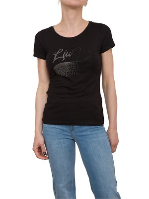 T-shirt nera Liu Jo con logo strass in DONNA