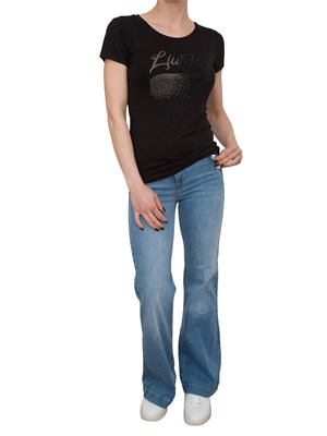 T-shirt nera Liu Jo con logo strass in DONNA