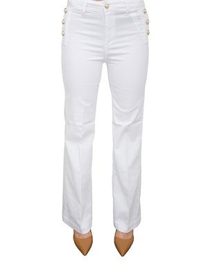 Pantaloni blu Liu Jo modello bottom up flare con bottoni gioiello in DONNA