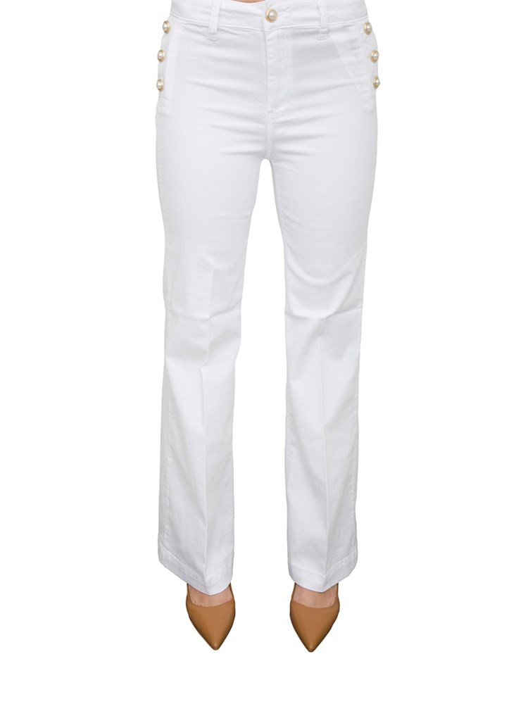 Pantaloni blu Liu Jo modello bottom up flare con bottoni gioiello
