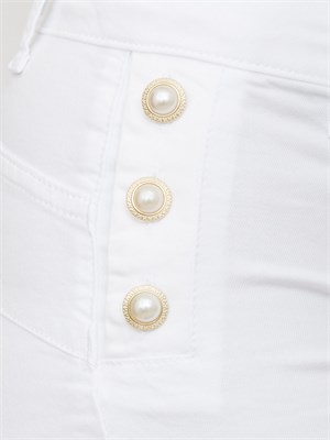 Pantaloni blu Liu Jo modello bottom up flare con bottoni gioiello in DONNA