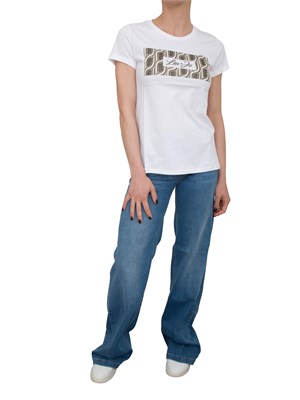 T-shirt bianca Liu Jo stampa geometrica con strass in DONNA