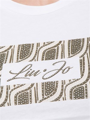 T-shirt bianca Liu Jo stampa geometrica con strass in DONNA