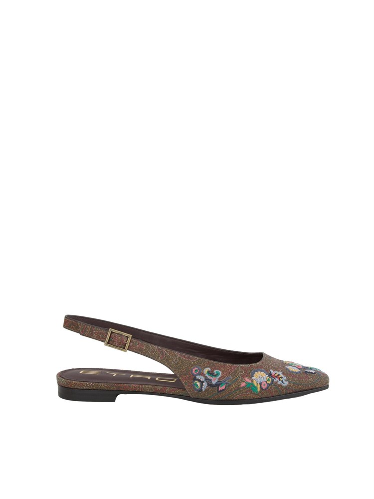Ballerine marroni Etro con ricami floreali motivo Paisley e cinturino