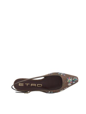 Ballerine marroni Etro con ricami floreali motivo Paisley e cinturino in DONNA