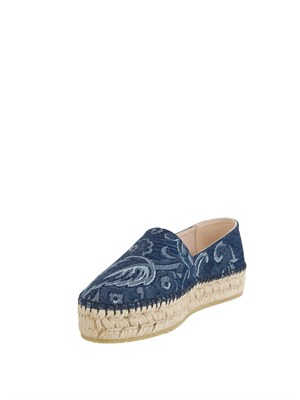 Espadrillas Etro motivo Paisley in denim jacquard blu in DONNA