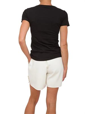 T-shirt nera Liu Jo donna con logo motivo floreale e contorno strass in DONNA