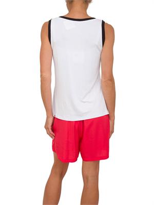 Top bianco a costine Liu Jo donna con logo con perle applicate e bordi a contrasto in DONNA