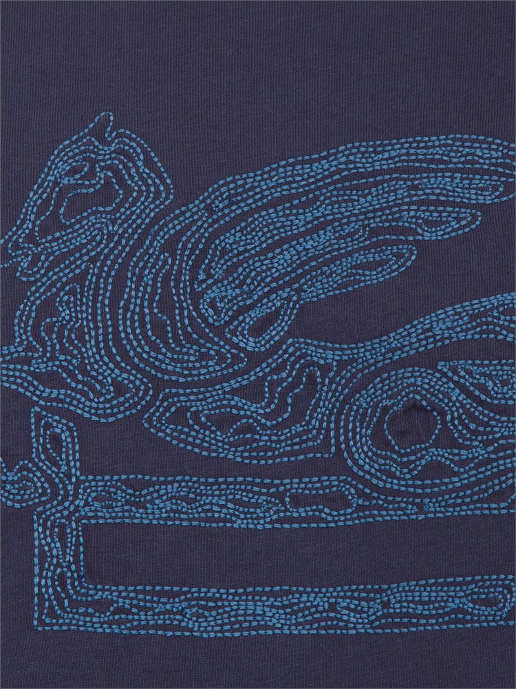 T-shirt Etro in cotone blu con ricamo Pegaso