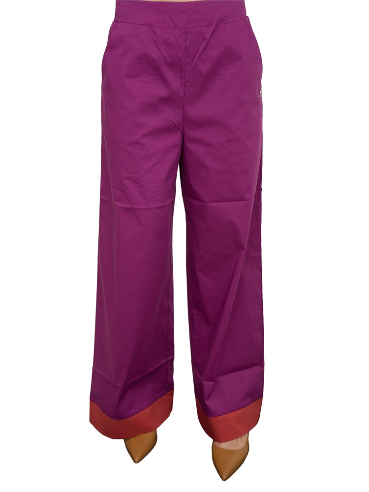 Pantalone viola Liu Jo cotone stretch con bande contrasto fondo