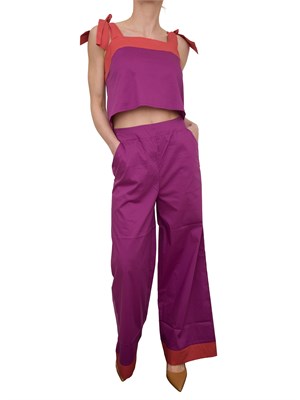 Pantalone viola Liu Jo cotone stretch con bande contrasto fondo in DONNA