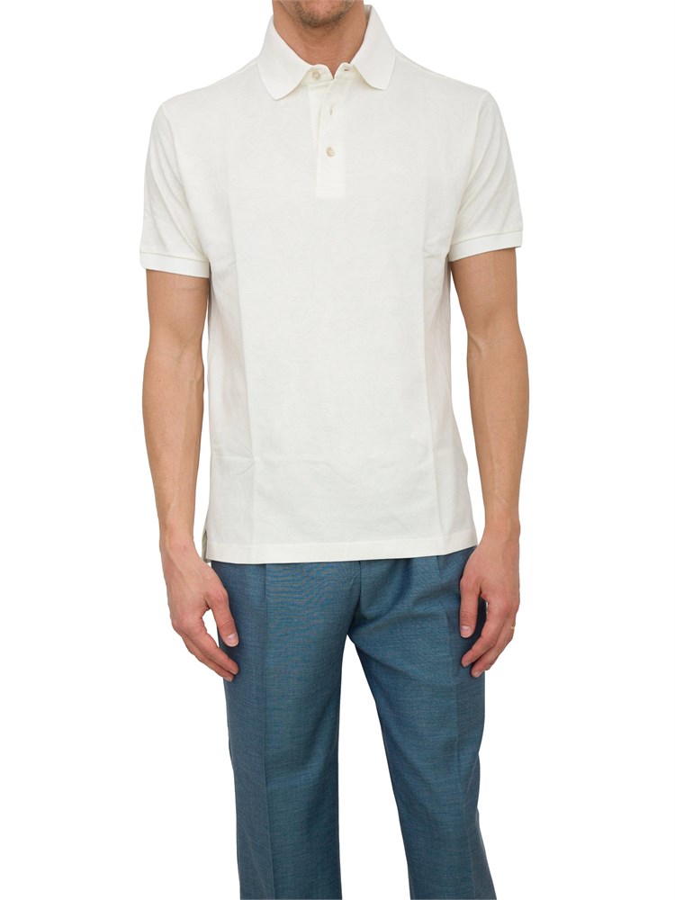 Polo bianco panna Etro in cotone con ricamo Pegaso tono su tono