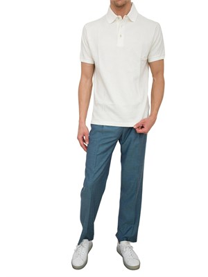Polo bianco panna Etro in cotone con ricamo Pegaso tono su tono in UOMO