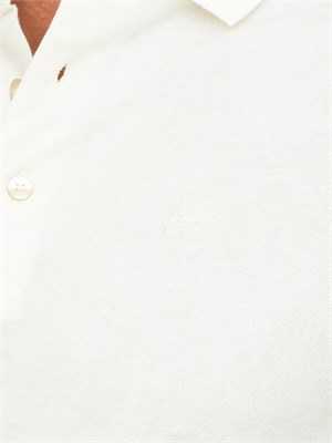 Polo bianco panna Etro in cotone con ricamo Pegaso tono su tono in UOMO