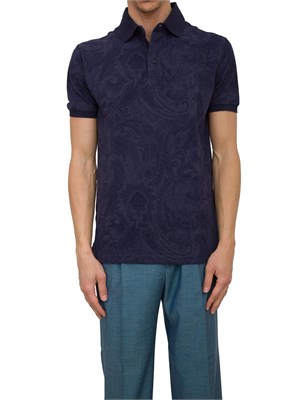 Polo blu Etro in cotone con ricamo Pegaso tono su tono in UOMO