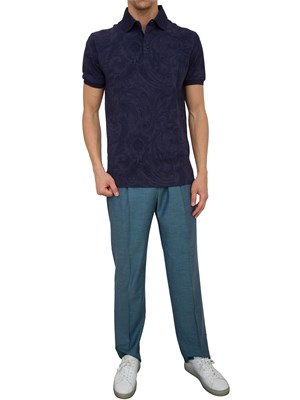 Polo blu Etro in cotone con ricamo Pegaso tono su tono in UOMO