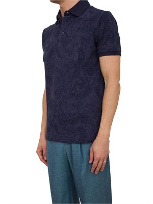 Polo blu Etro in cotone con ricamo Pegaso tono su tono in UOMO