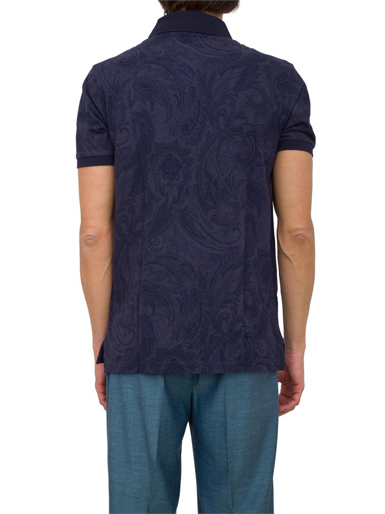 Polo blu Etro in cotone con ricamo Pegaso tono su tono