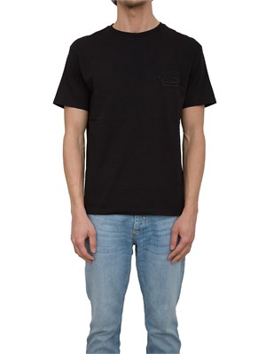 T-shirt nera Etro in cotone con ricamo Pegaso tono su tono in UOMO