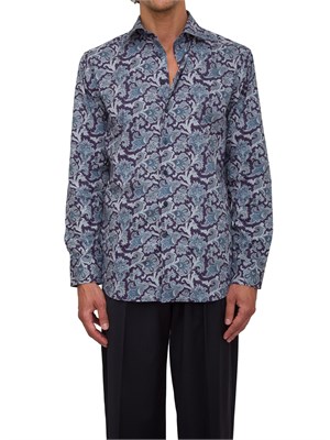 Camicia Etro blu con fantasia floreale in UOMO
