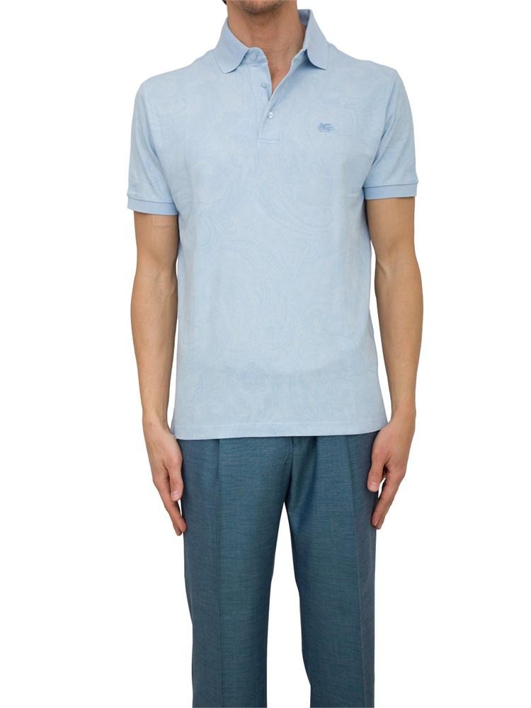 Polo celeste Etro con ricamo Pegaso tono su tono