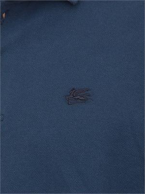 Polo Etro in cotone blu con Pegaso ricamato tono su tono in UOMO