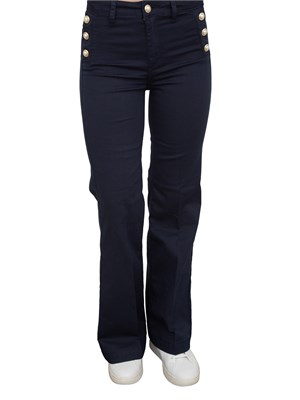 Pantaloni blu Liu Jo modello bottom up flare con bottoni gioiello in DONNA