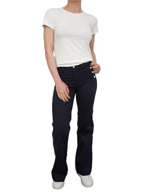 Pantaloni blu Liu Jo modello bottom up flare con bottoni gioiello in DONNA