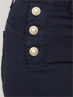 Pantaloni blu Liu Jo modello bottom up flare con bottoni gioiello in DONNA