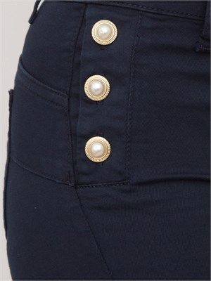 Pantaloni blu Liu Jo modello bottom up flare con bottoni gioiello in DONNA