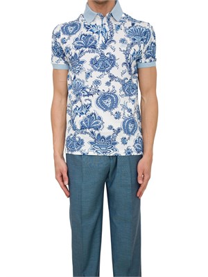 Polo uomo Etro celeste con stampa floreale in UOMO