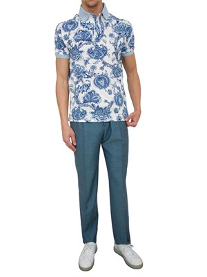 Polo uomo Etro celeste con stampa floreale in UOMO