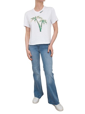 T-shirt bianca in cotone Liu Jo con palme con castoni gioiello in DONNA